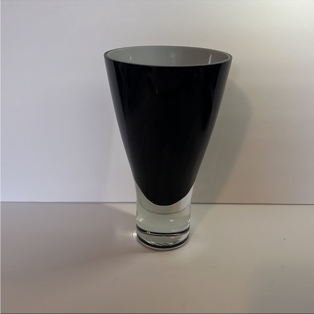 Black Modern Vase White-Lined Blown Glass Cased Glass Heavy 8”